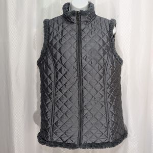 Denim + Company Zip-Front Reversible Quilted/Faux Fur Vest, Steel Grey, Size S